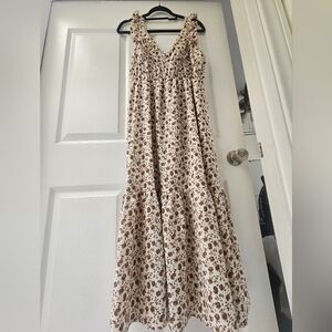 Floral Cream & Brown Maxi Dress